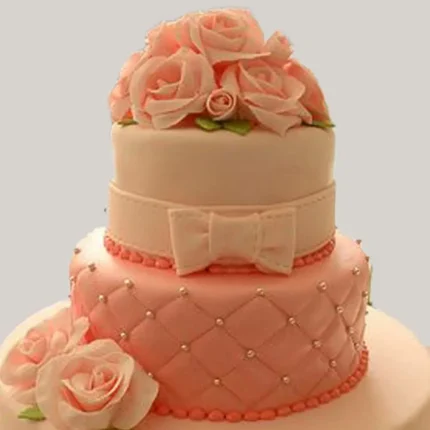 Three Tier Pink Rose Fondant Cake
